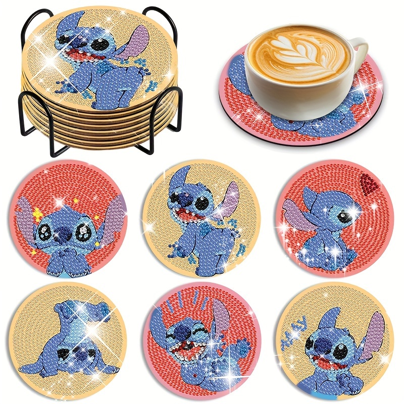 

6pcs Stitch Diy Diamond Art Coaster Kit - Sparkling Cartoon Mosaic Drink Mats, Non-slip, Home Decor & Party Favors, Handcrafted Gift Set, Diamond Art