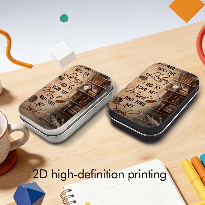 2d printed   storage box tin box featuring and   library   to lose   and   soul english   art and vintage bookshelf pattern creative gift suitable for holiday surprise for boyfriend girlfriend