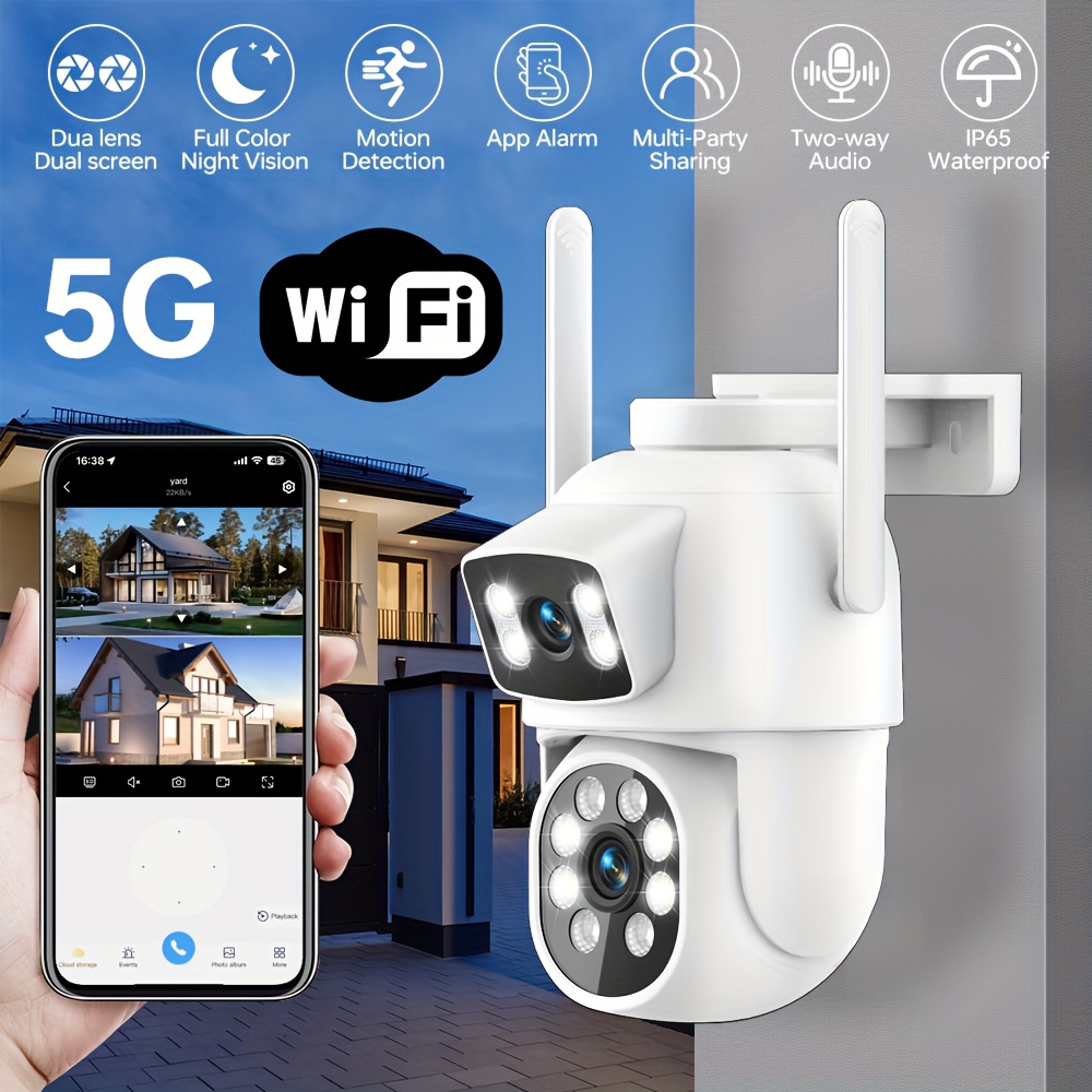 surveillance cameras dual lens pan tilt 360° view outdoor Temu