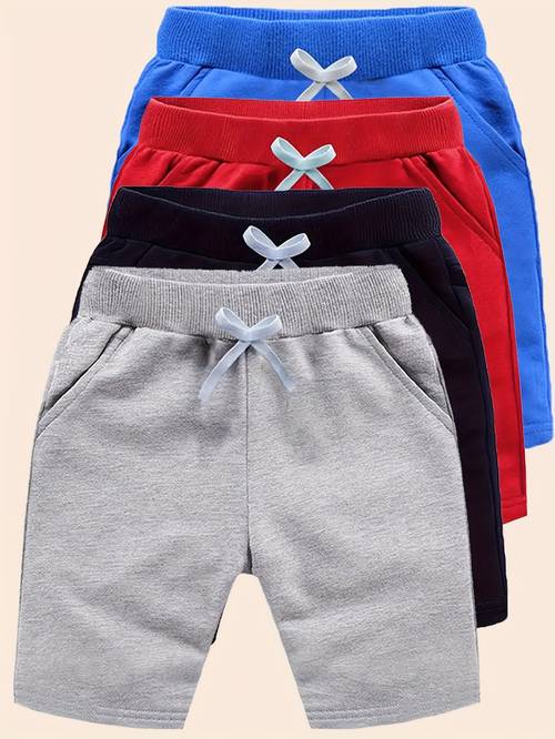 4-teiliges sommer-kurzshorts-set für jungen mädchen, knielange hot pants, bonbonfarbene strand- sporthosen für babys, kleinkinder kinder, weiche bequeme hosen, 4 stück, für draußen