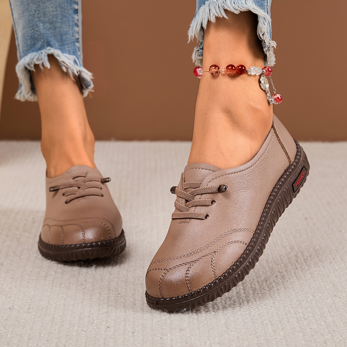 Women's New Spring/Autumn Flat Shoes, Vintage Casual Mom Shoes, Slip-On Loafers, Breathable Soft Sole Comfortable, Solid Color Versatile Flat Shoes, Hollow Round Toe Slip-Ons, Women Shoes