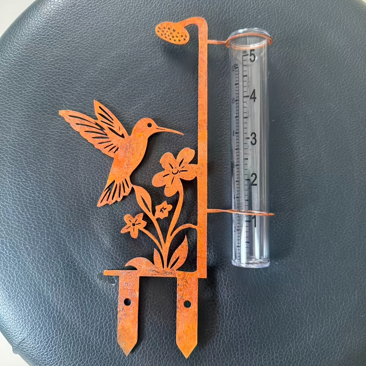 TEMU Pluviomètre d'extérieur à motif rouillé, pluviomètre à cadre métallique de grande , convient pour jardin, pot de fleur, terrasse et pelouse,