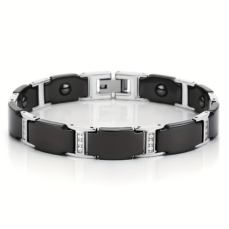 Men's Ceramic Inlaid Magnetite Bracelet, 18K Gold Plated
