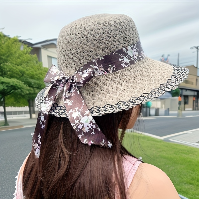Flower Print Streamer Decor Sun Hat Personalized Wide Brim - Temu