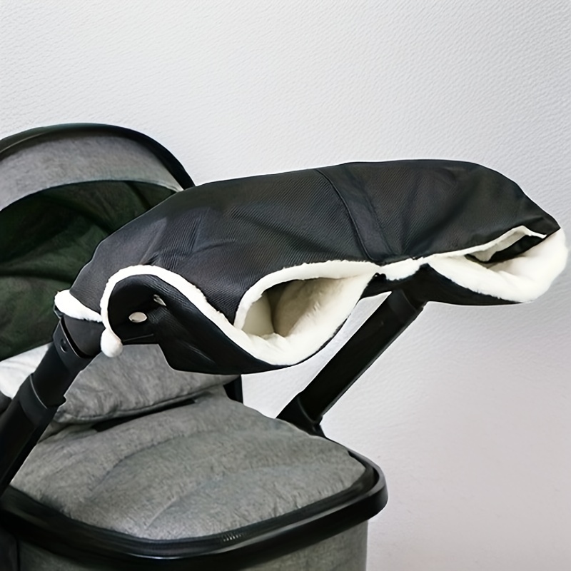 

1 Pair Of Stroller Hand Muffs - Cozy, Waterproof & Windproof Winter Gloves , Insulated Polyester, Black With White Furry Trim,