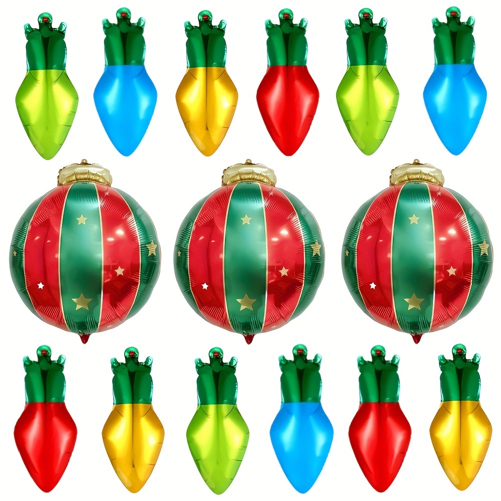 Image of 15pcs Large Christmas Hanging Ball, Red And Green Christmas Aluminum Film Balloon, Christmas Light Bulb Decorative Aluminum Foil Balloons, Christmas Pendant Decoration