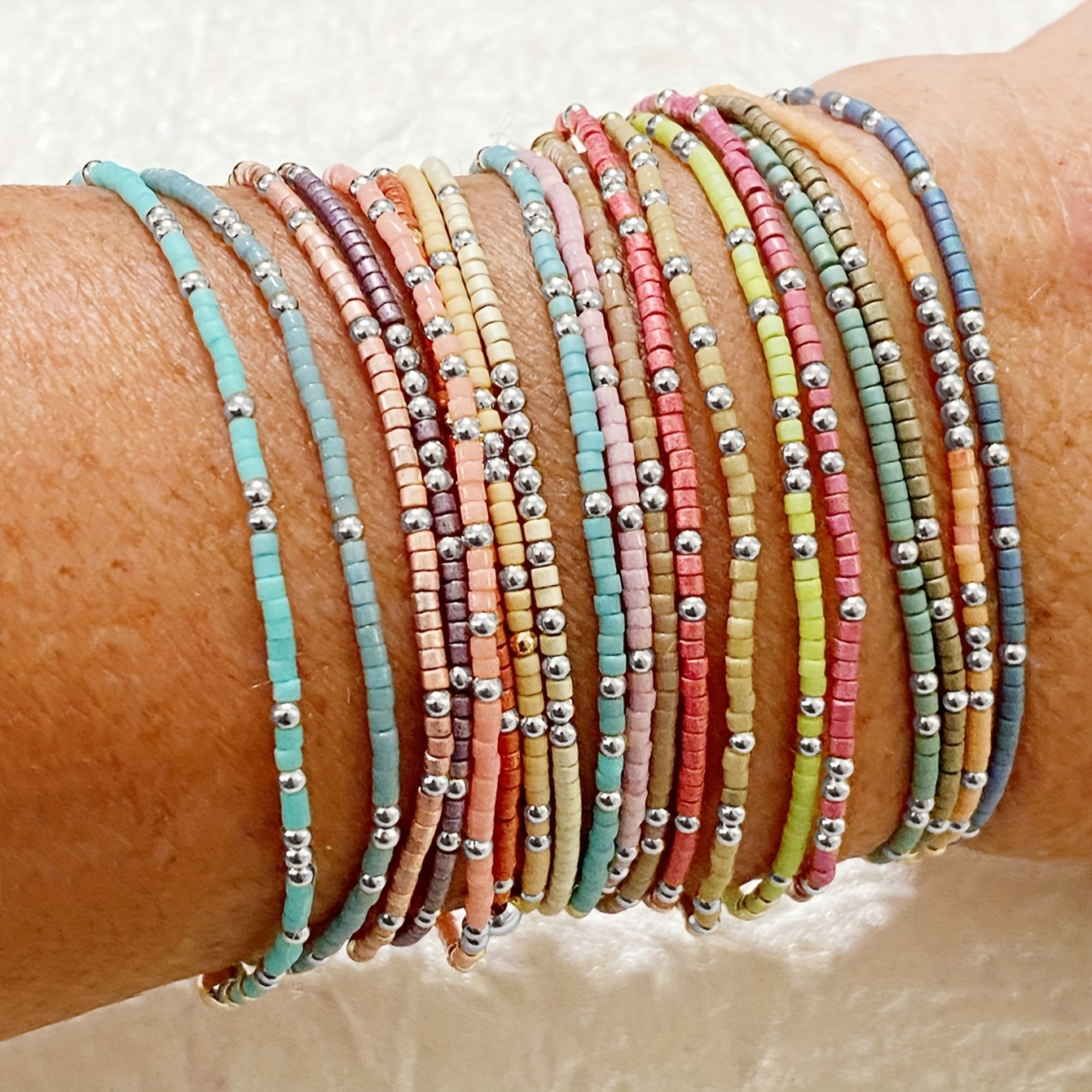 Versatile 19 Piece Beaded Bracelet Set, Mixed Glass and Plastic Beads
