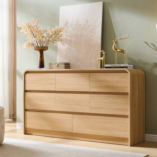 modern bedroom drawer dresser curved drawer cabinet wooden century style storage dresser for bedroom and living room natural oak