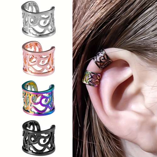 2 Pairs Unisex Wide Glossy Stainless Steel Ear Cuffs - Clip On, No Piercing
