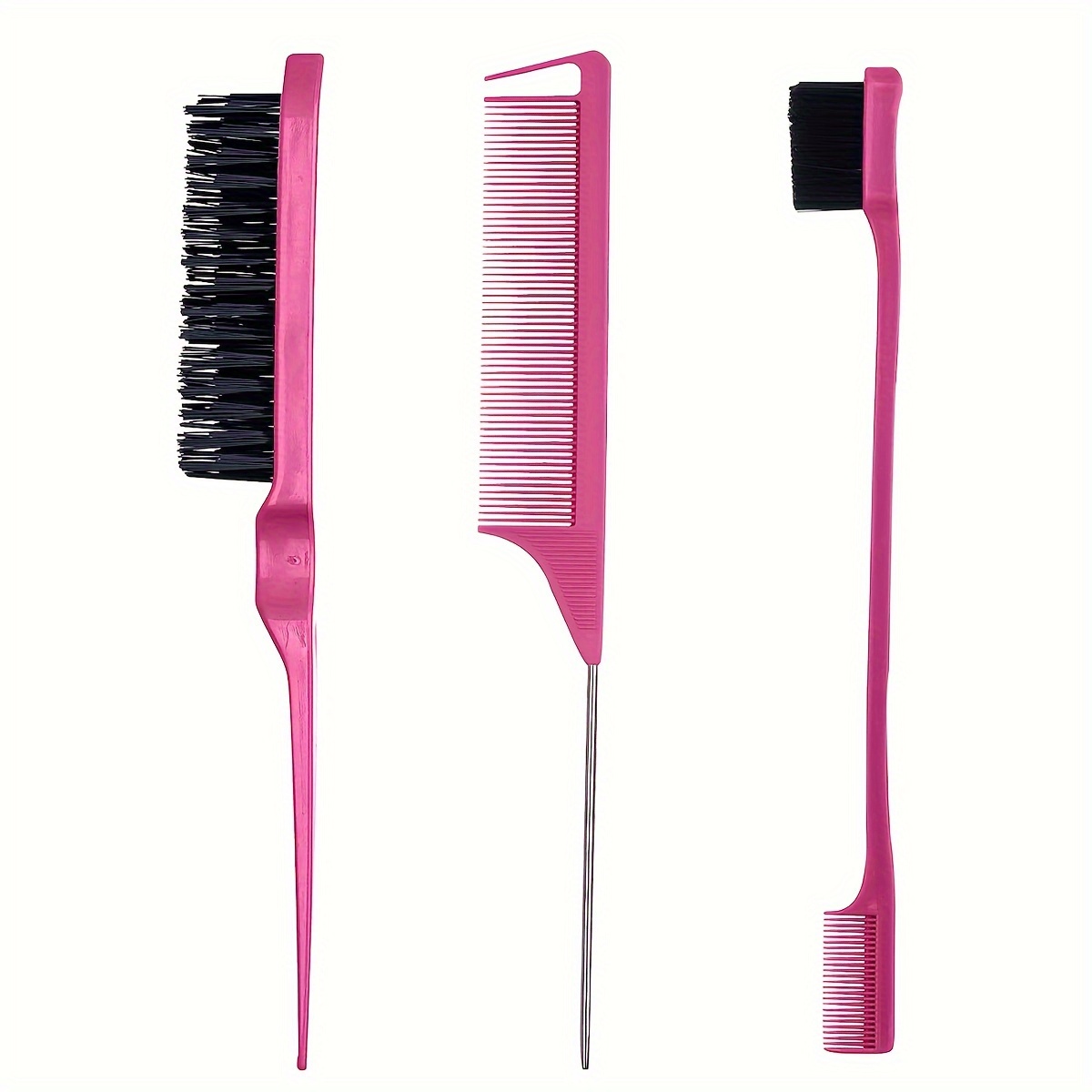 

Ensemble de 3 brosses de coiffure: brosse de teasing, brosse à queue de rat, brosse à bord pour peigner les côtés et l'arrière, brosser les cheveux, lisser les cheveux pour femmes