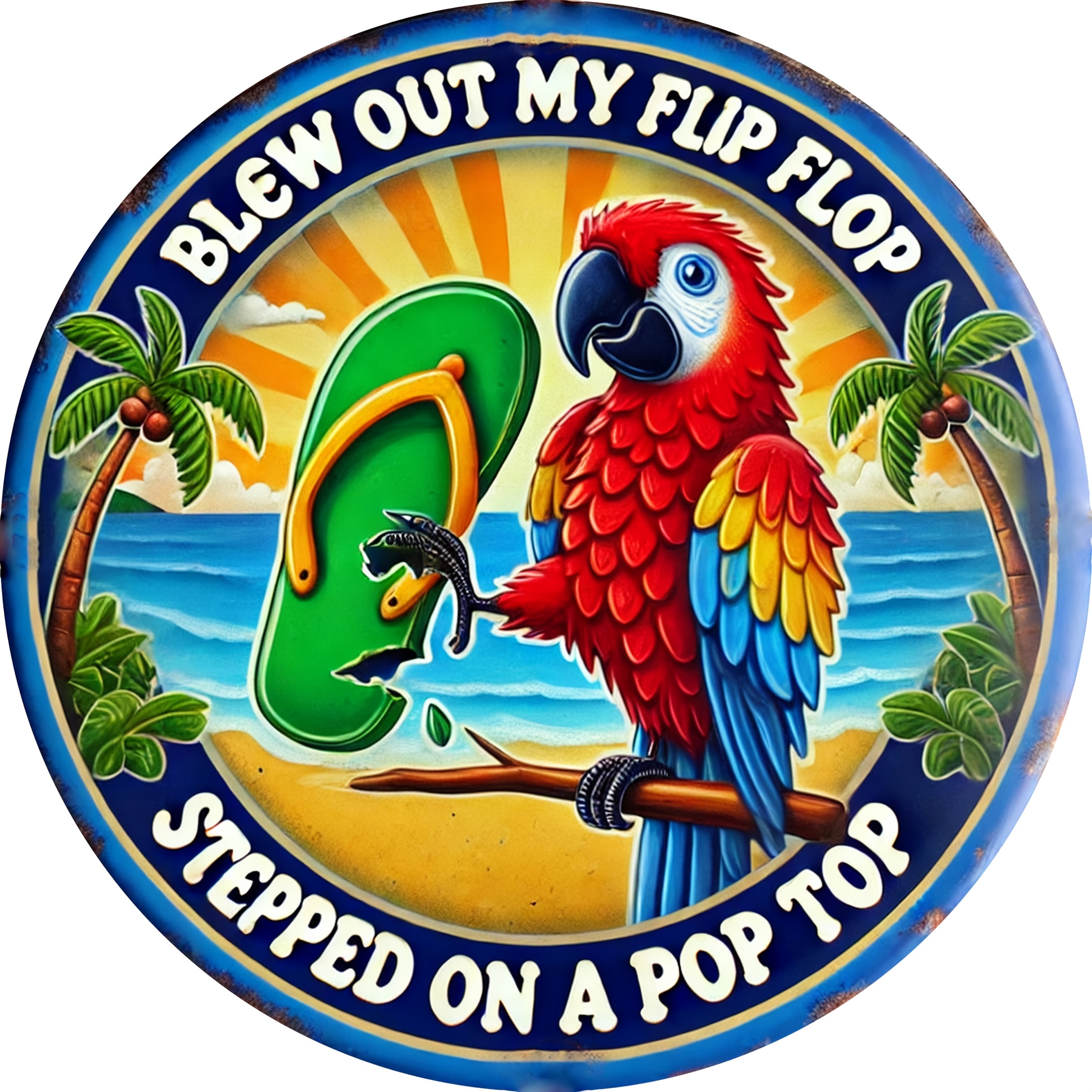 TEMU 1pc Retro Parrot Metal Aluminum Wall Art Sign 20.32x20.32 Cm - Tropical With Palm Trees - Durable, Easy To Hang, Decoration For Indoor And Use