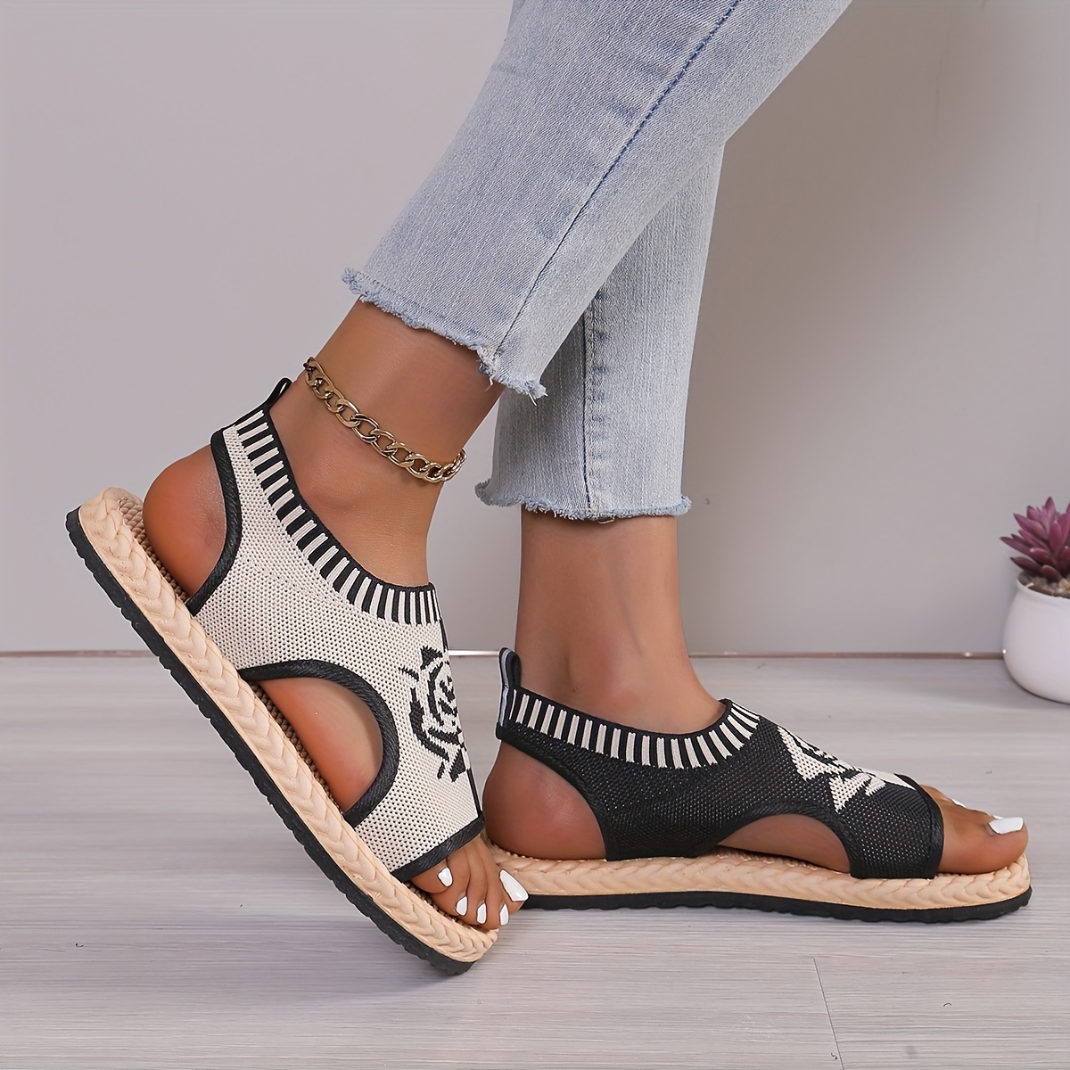 Image of High-end New Summer Knit Sports Sandals Women's Casual Shoes Korean Style Versatile Mesh Anklet Platform Thick-soled Shoes, Women Shoes