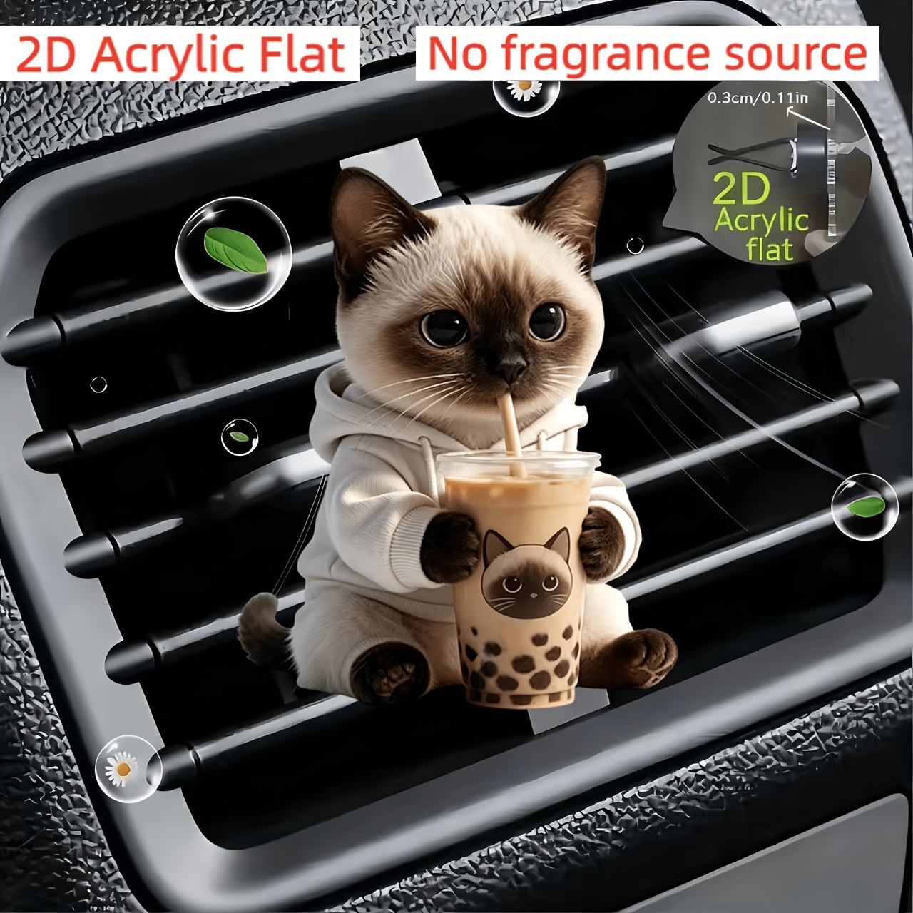 TEMU 2d Flat, The Air Outlet For The Kitten Drinking Milk Tea Is Decorated With Acrylic, "no Fragrance Source", Equipped With Double-layer Odorless