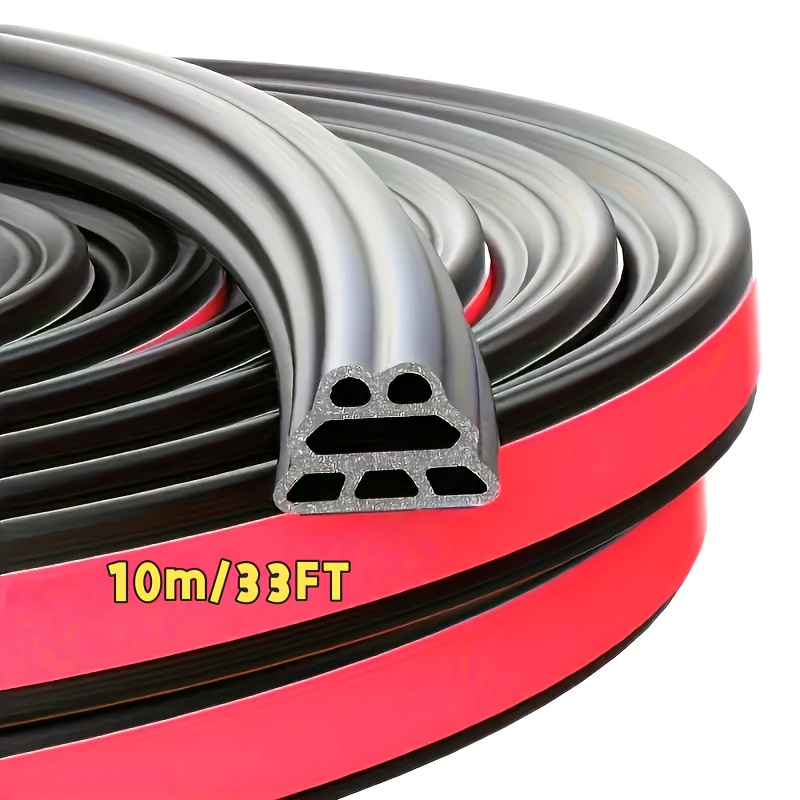 Image of 33 Feet Self-adhesive Synthetic Rubber Car Door Weatherstrip - Waterproof, Noise Reduction, Multi-chamber Design, Suitable For Front Doors, Car Covers, Trunks, With 33ft/16.4ft Length Options
