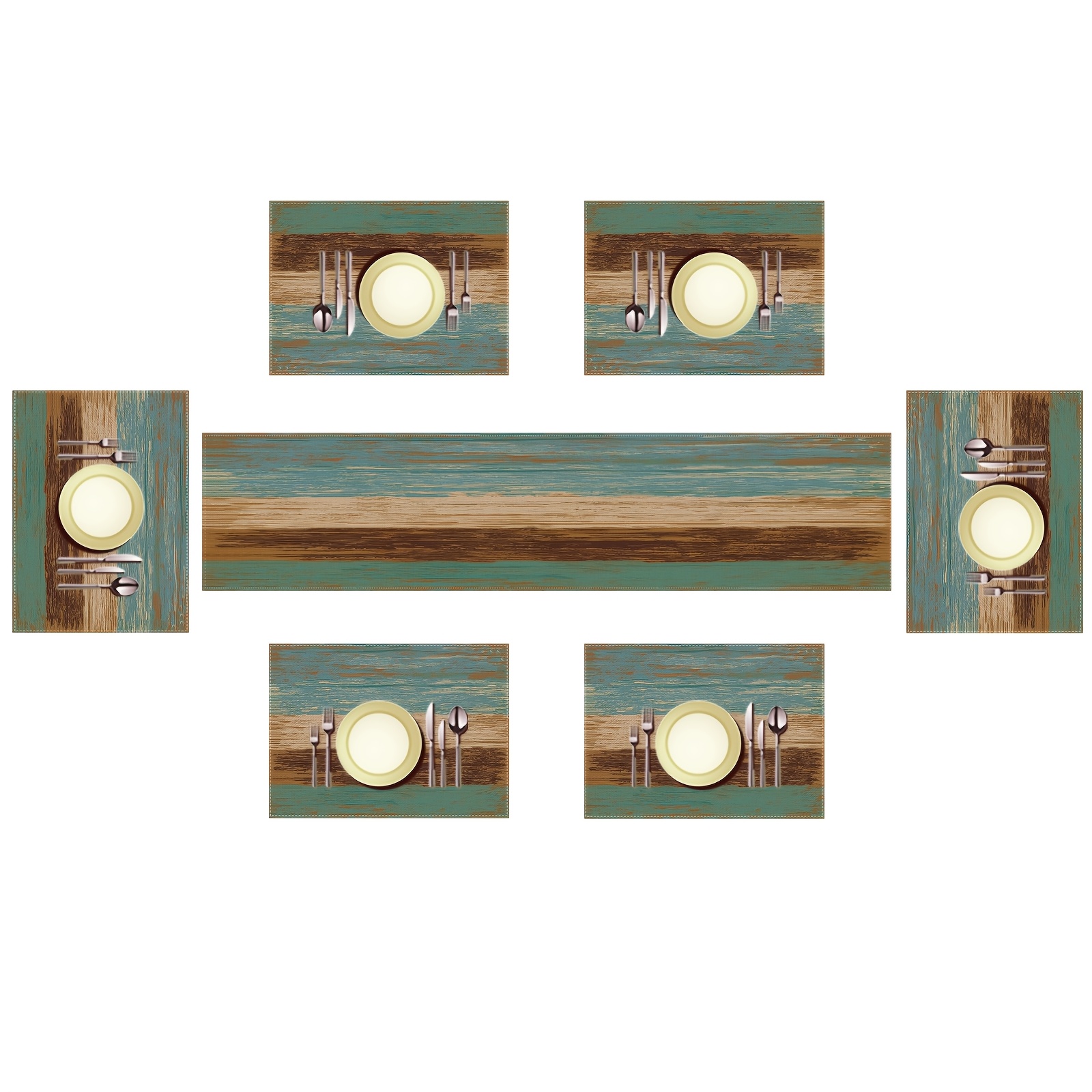 TEMU Un juego de 7 piezas que un mantel de mesa de madera y un de mesa, 100% de lino, diseñado para la decoración de mesas rectangulares, ideal para