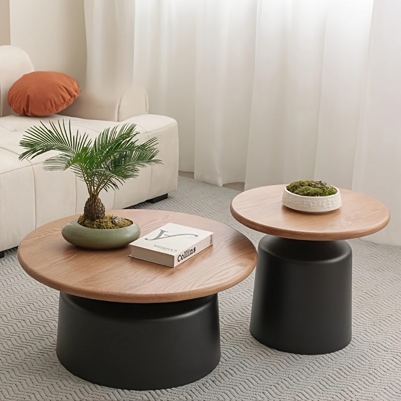 1pc Elegant Round Coffee Table with Wooden Top Modern Space-Saving,  Easy to Metal Frame in Black Ideal for Small