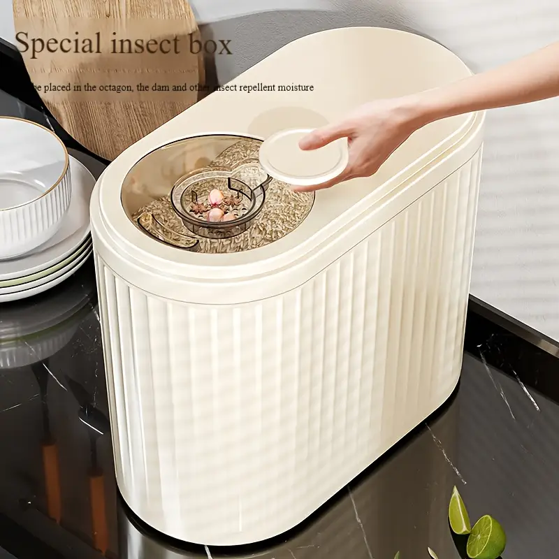 1pc modern plastic rice storage container with lid food grade airtight canister for rice suitable for storing rice sugar flour and pet food sealed rice keeper box basket bin and container for Product details 6