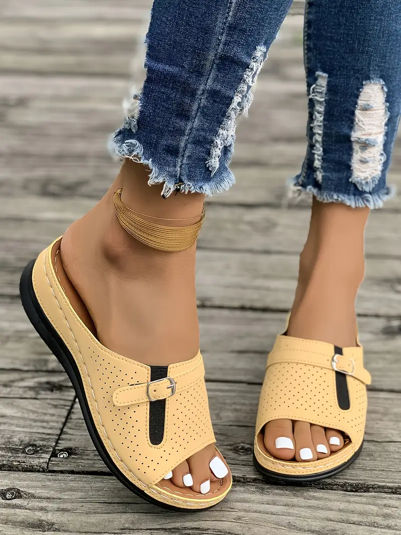 womens breathable wedge sandals fashionable slip on with open toe in white red more colors strappy heeled sandals details 12