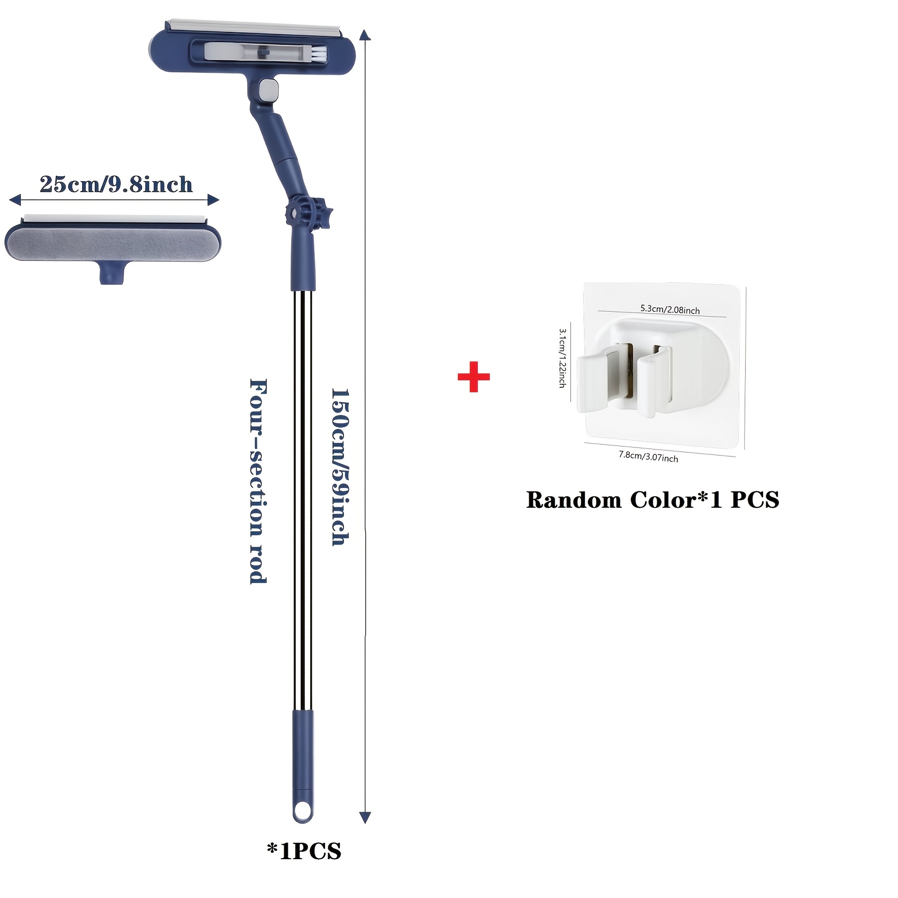 TEMU 2pcs Set: 1 Extended Wiper + 1 Storage Clip, With Rotating Window Wiper And Cleaning Brush | Individually Wet And Dry Floor Mat, Suitable For