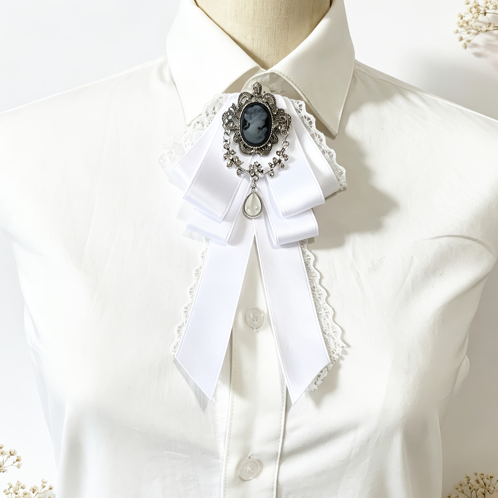 TEMU Tie de cuello a unisex, color sólido, encaje multicapa, exquisito, con , elegante de , adecuado para uniformes, uso diario, fiestas
