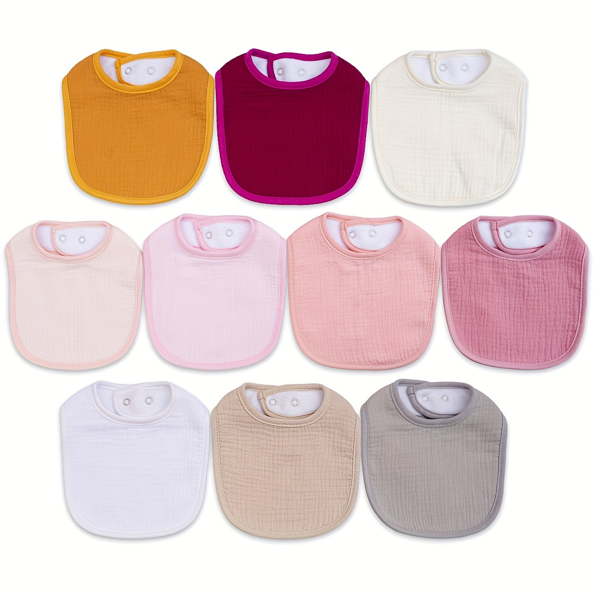 

10pcs Four-layer Gauze Bibs, Adjustable With Buttons, Breathable And Soft, Suitable For Feeding In 4 Seasons