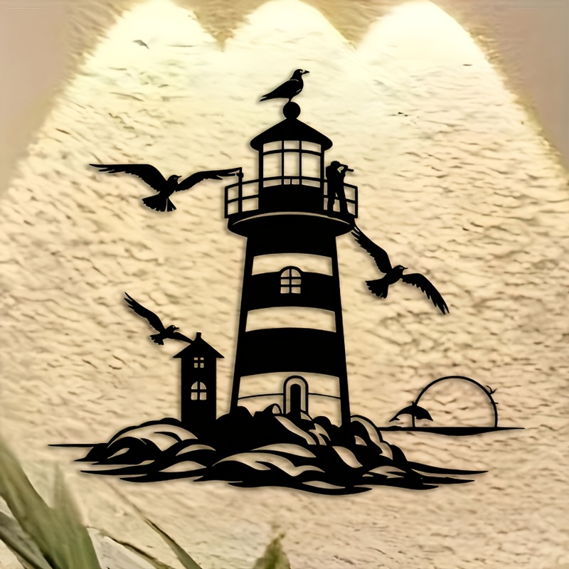 TEMU 1 Lighthouse Metal Wall Art Sculpture, 40.01 Cm - Modern Laser Cut Iron Wall Decor, Suitable For Beach House And Lakeside Decor, Indoor/outdoor