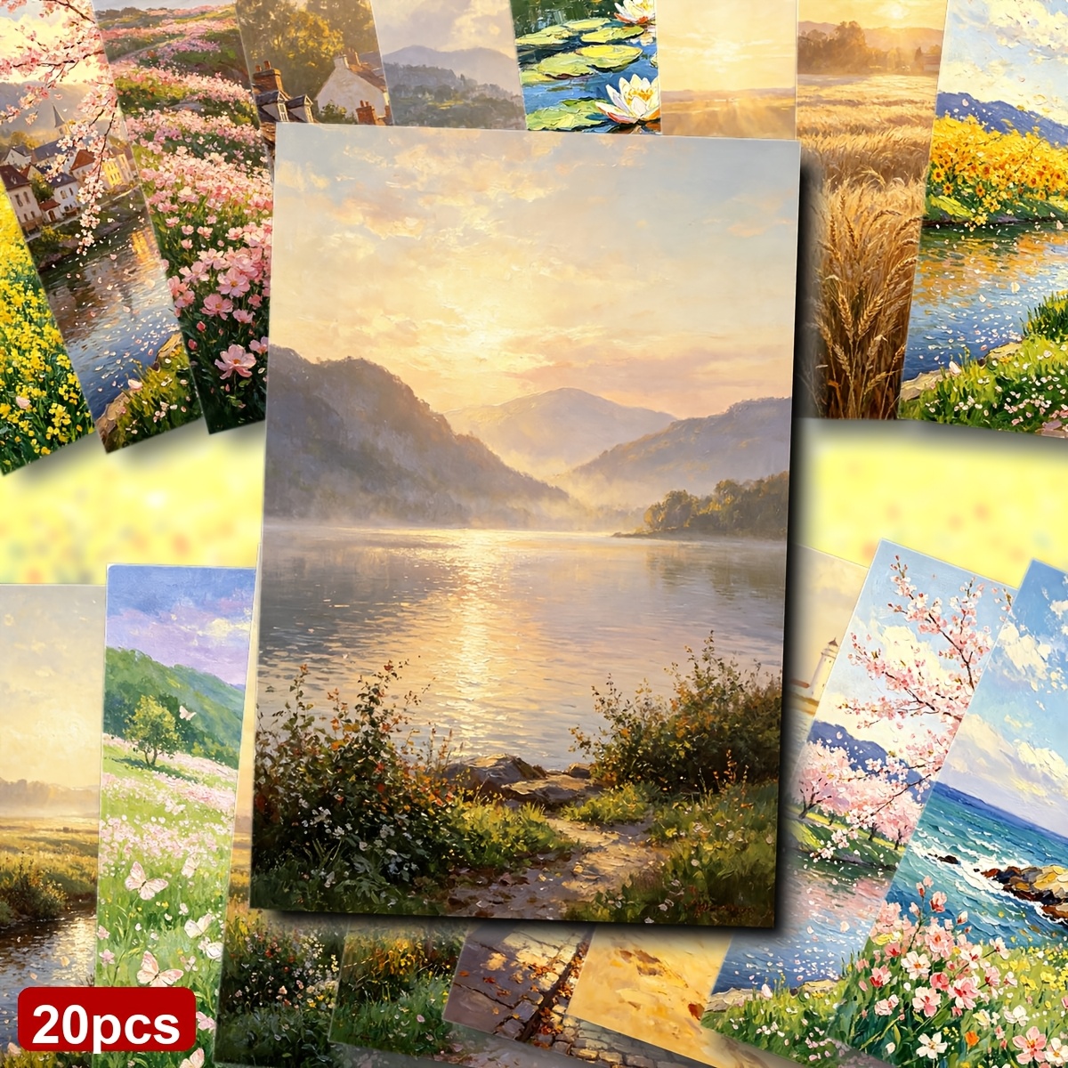 TEMU 20pcs Vintage Nature Landscape Postcard Set - Nostalgic Scenes Of Spring Blossoms, Coastal , Countryside , And Autumn . Perfect For Scrapbooking