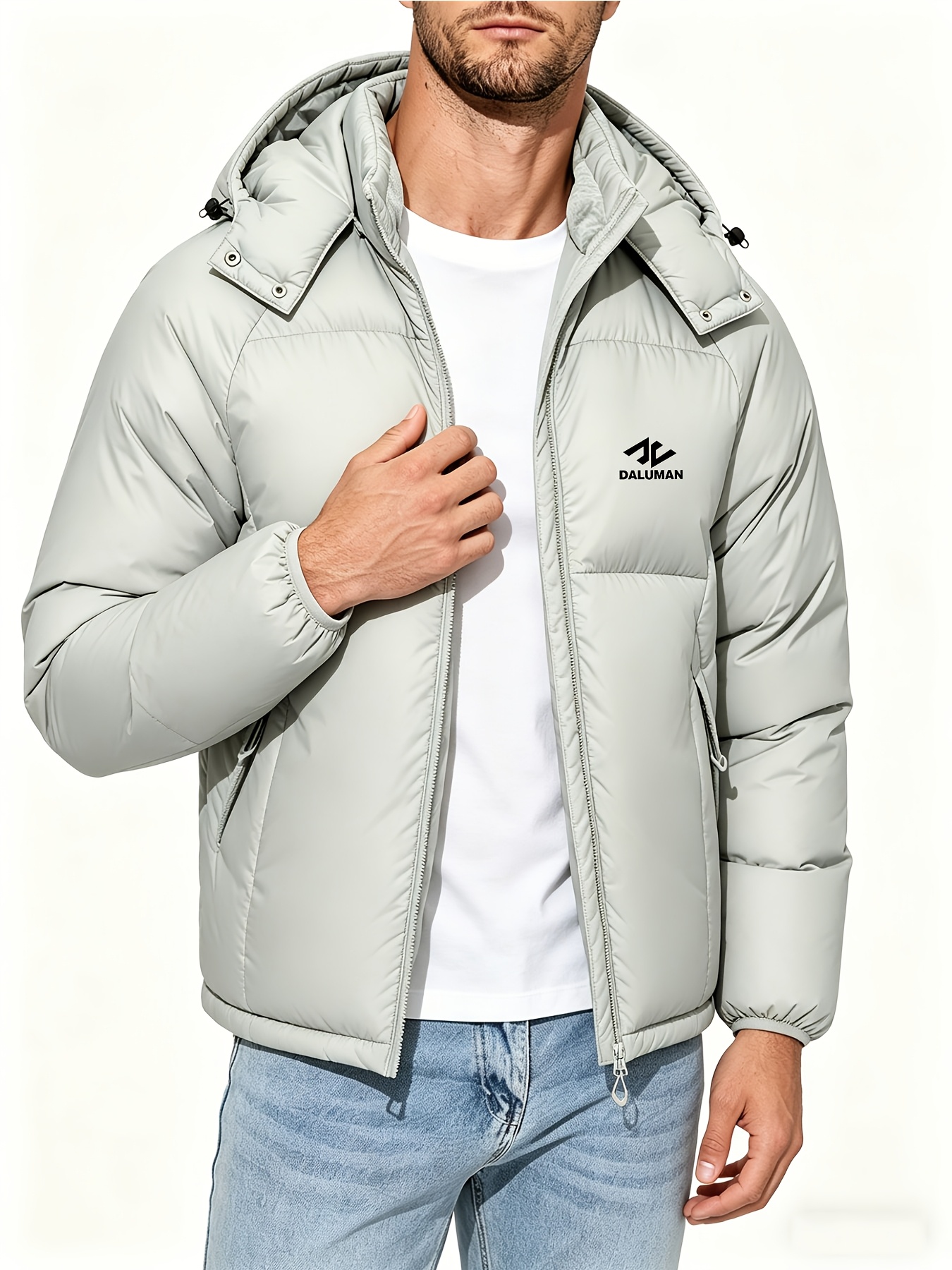 Men's Hooded Padded Jacket with Detachable Hood