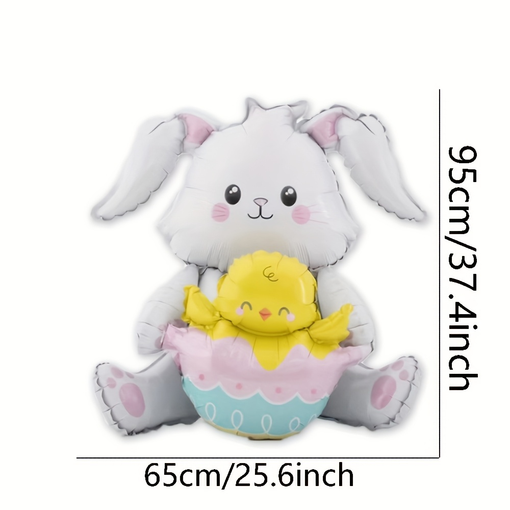 1/2pcs Of Cute Sitting And Standing Bunny Balloon Holding Eggs, Decorations For Easter Festival Parties, Event Party Room Decoration Setup.