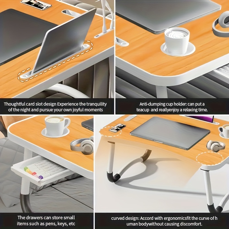 ultra large multi functional laptop bed table portable tray holder with cup holder drawer usb fan and light stable durable and foldable for eating reading and writing details 4