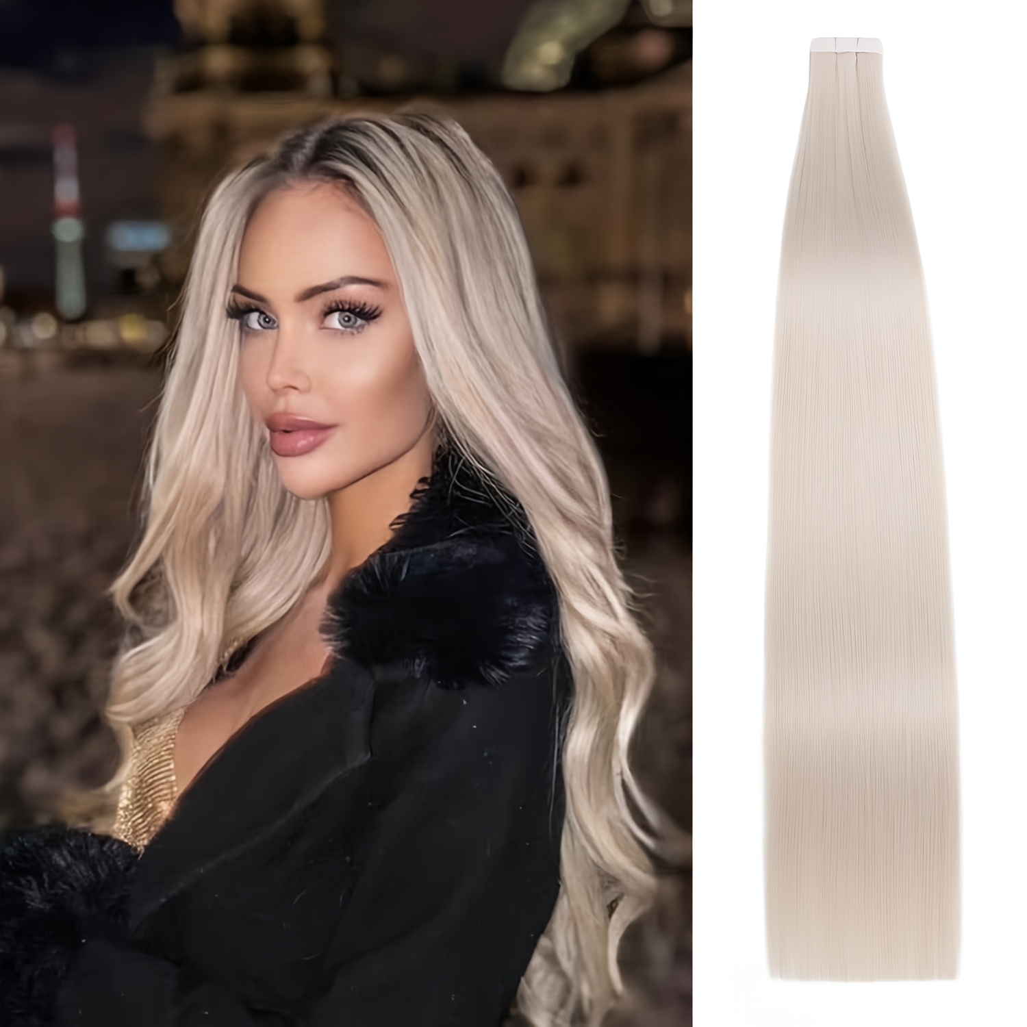 TEMU Invisible Hair Extensions Synthetic Straight Hair Tape In 20 Inch, 10pcs, 25g Each Pack, Suitable For All People