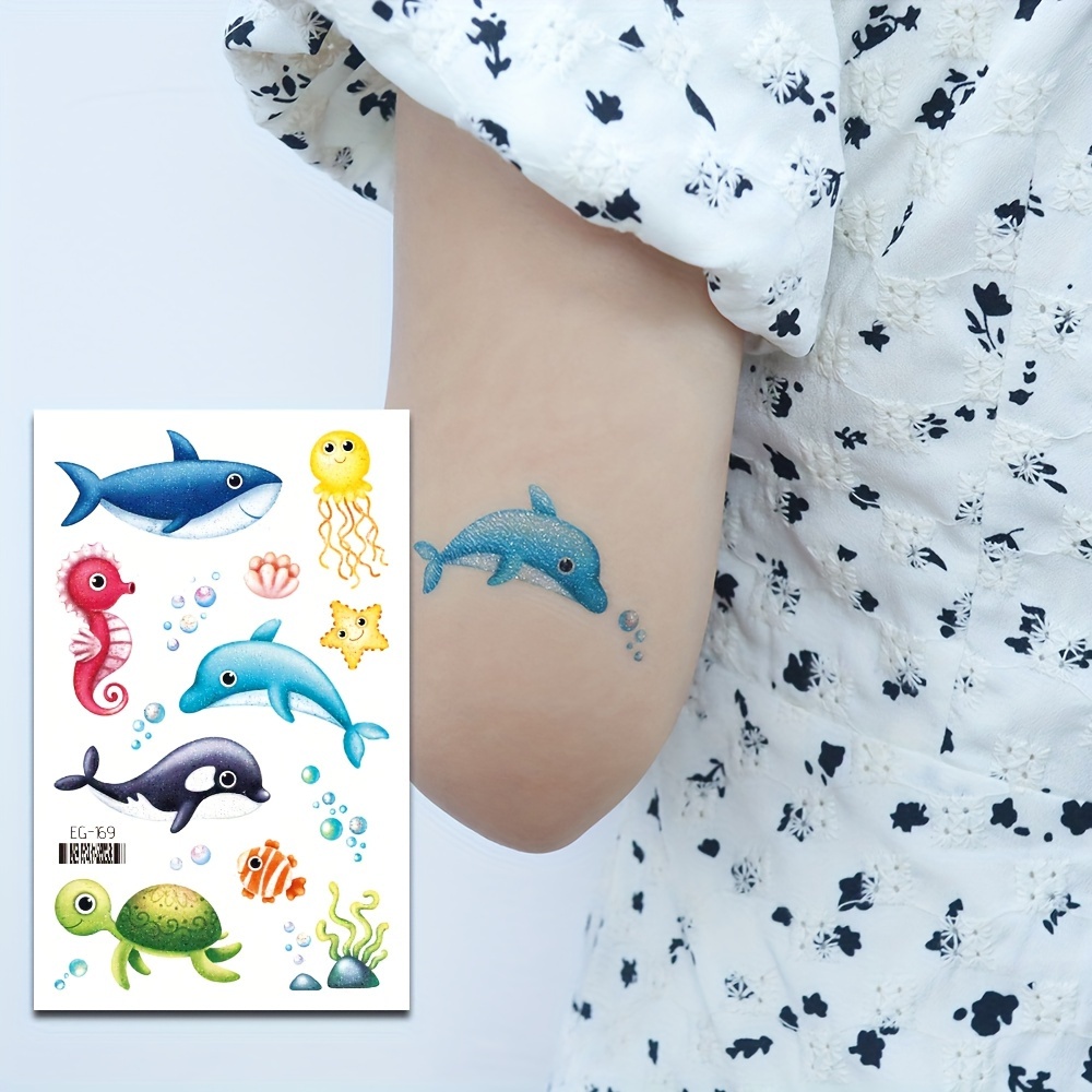 Glitter Ocean Sea Animal Temporary Tattoos Boys Girls Cute - Temu