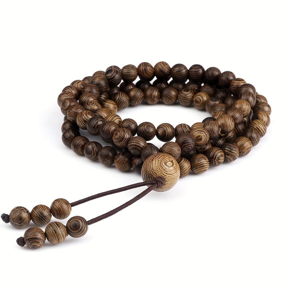 TEMU 1pc Retro Wooden Bead 108 Beads Long Necklace 6mm Gift Men Women Stackable Bracelet Jewelry Wooden Beads For Banquet Birthday Gift Sweater Chain