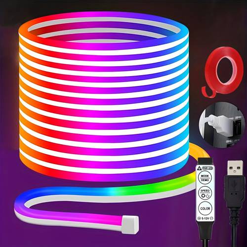 5v usb rgb neon led strip 1m 5m flexible night light 3 key remote control multi color adjustable brightness usb powered diy decoration for bedroom living room christmas party festivals wedding and interior lighting