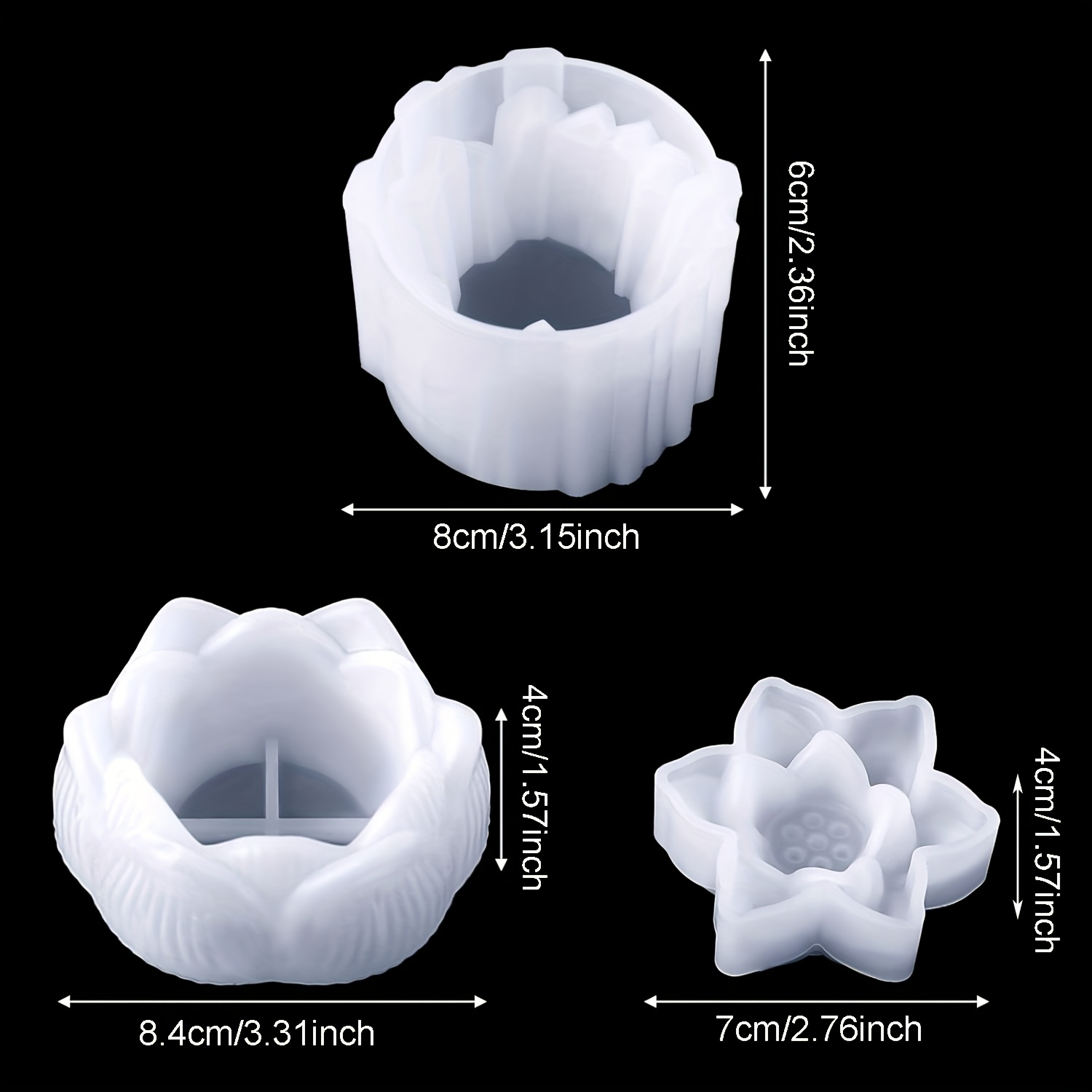 3pcs Resin Candlestick Silicone Molds: Crystal, Flower, Lotus Candle Holders - Silicone Material - Craft Molds