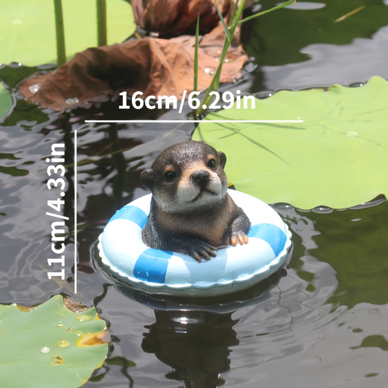 Image of Swimming Ring Floating Otter Resin Ornament, Outdoor Pond Pool Aquarium Water Feature Decoration, Courtyard Garden Landscape Floating Craft
