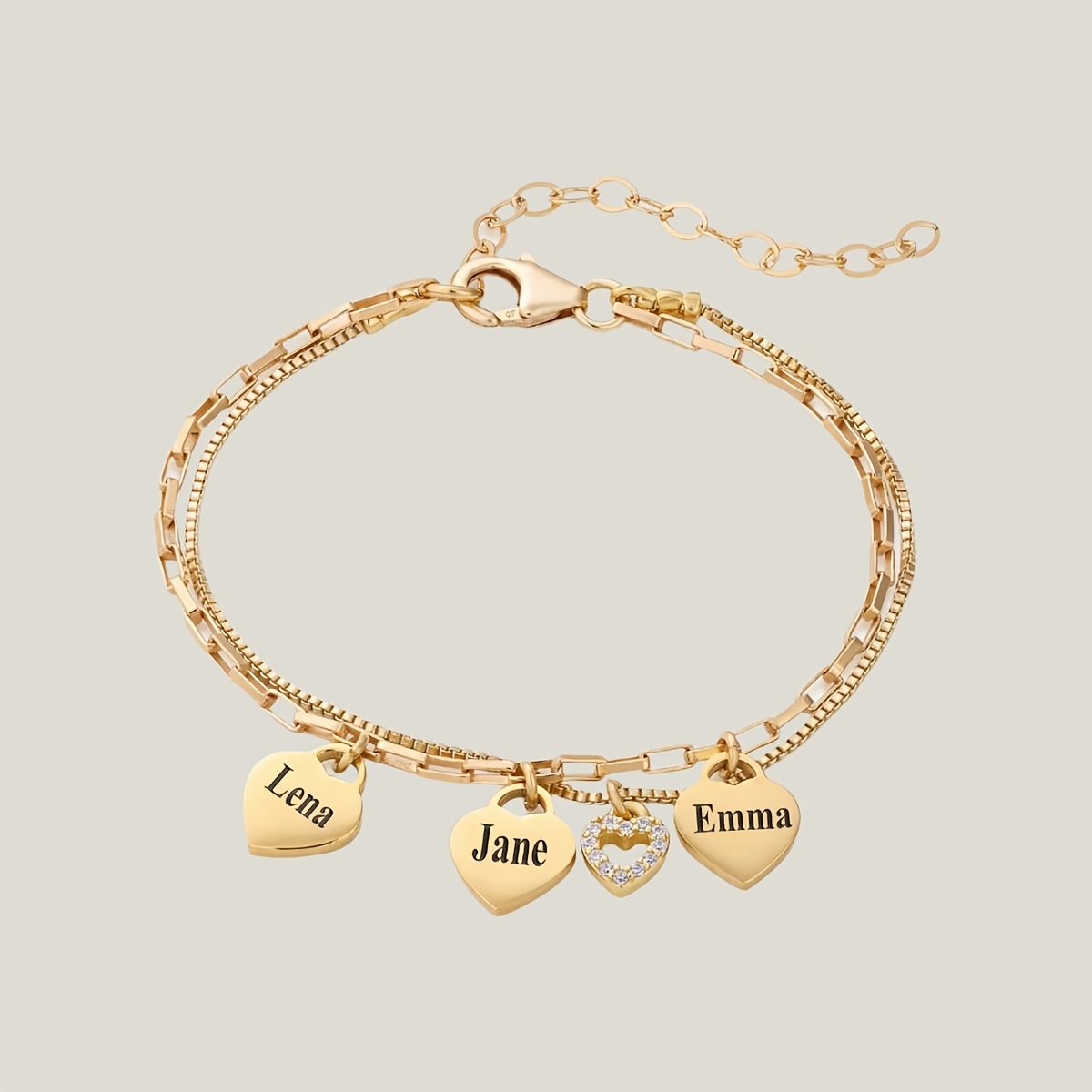TEMU Bracelet à double chaîne de cœur gravé sur mesure, Bracelet multi-, Acier inoxydable 304L plaqué or , et sophistiqué, Bracelet personnalisé