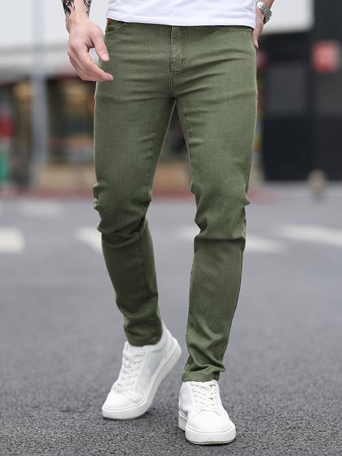 Мужские модные однотонные зауженные джинсы, шикарные зауженные брюки в уличном стиле для мужчин, на все сезоны