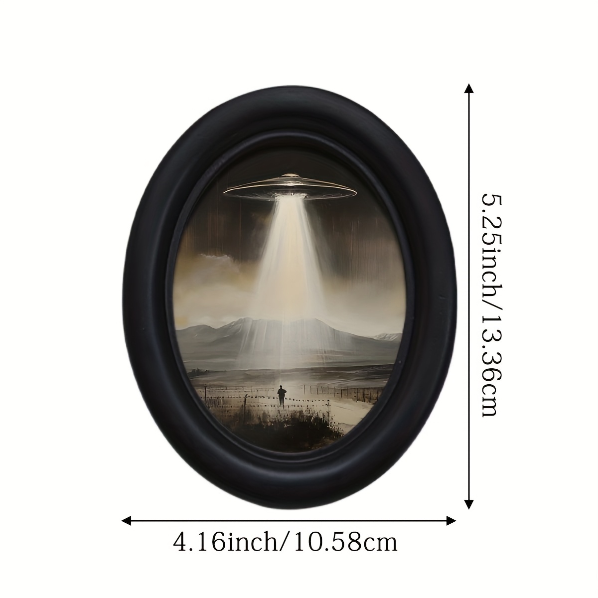 TEMU 1pc, Spaceship Oval Wooden Photo Frame (4.16*5.25), Gothic Style, Suitable For Desktop Or Wall Decoration, Very Suitable For Home And Office,
