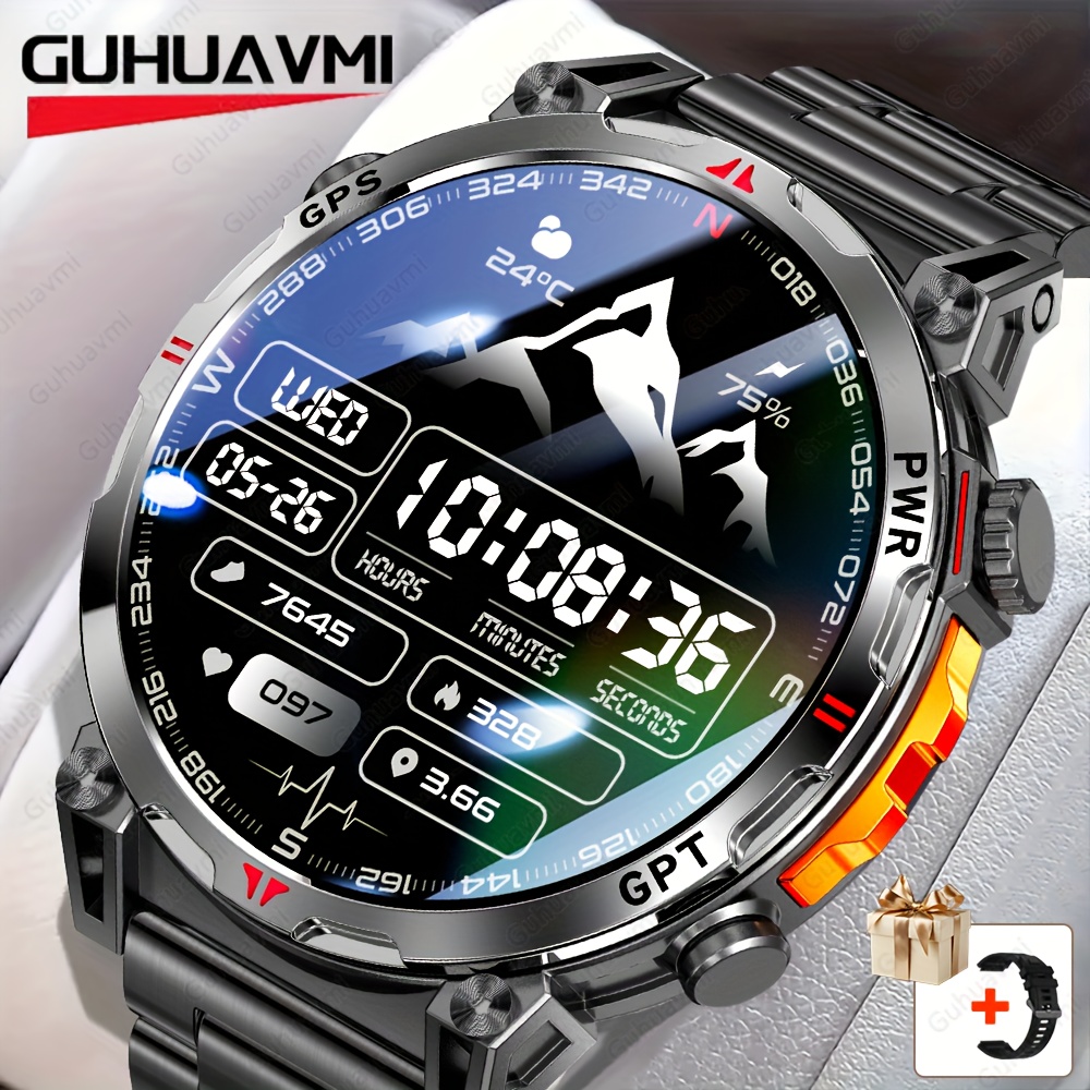 Ipx8, Men's Sports Smartwatch, 3.96cm Amoled Hd Full Touch Screen, With Wireless Call, Gps Sports Tracking, Compass, Barometer, 650mah Long , , Smart , Weather, Music Control