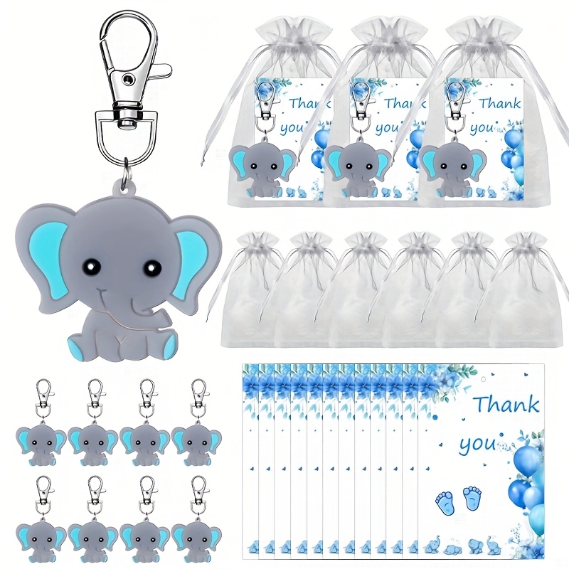 E-shop Geschenk für Sie/Ihn 36-tlg./12er-Set, Elefanten-Schlüsselanhänger Dankeschön-Anhänger Geschenktüten, Elefanten-Wald-Thema Gastgeschenke für