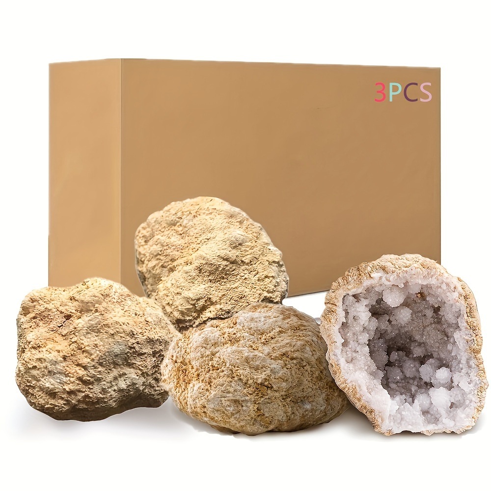 TEMU 1/3/5pcs Natural Quartz Geode For Teaching And Collection - Unopened, Authentic Crystal For Science Education And Home Decor