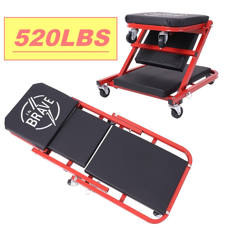 TEMU 520 Lbs Capacity 36-inch 2-in-1 Foldable Car Crawler With Red Frame & Black Cushion - Lightweight, & Transport, Mechanic's Automotive Repair Board, Ideal & , Inbrave