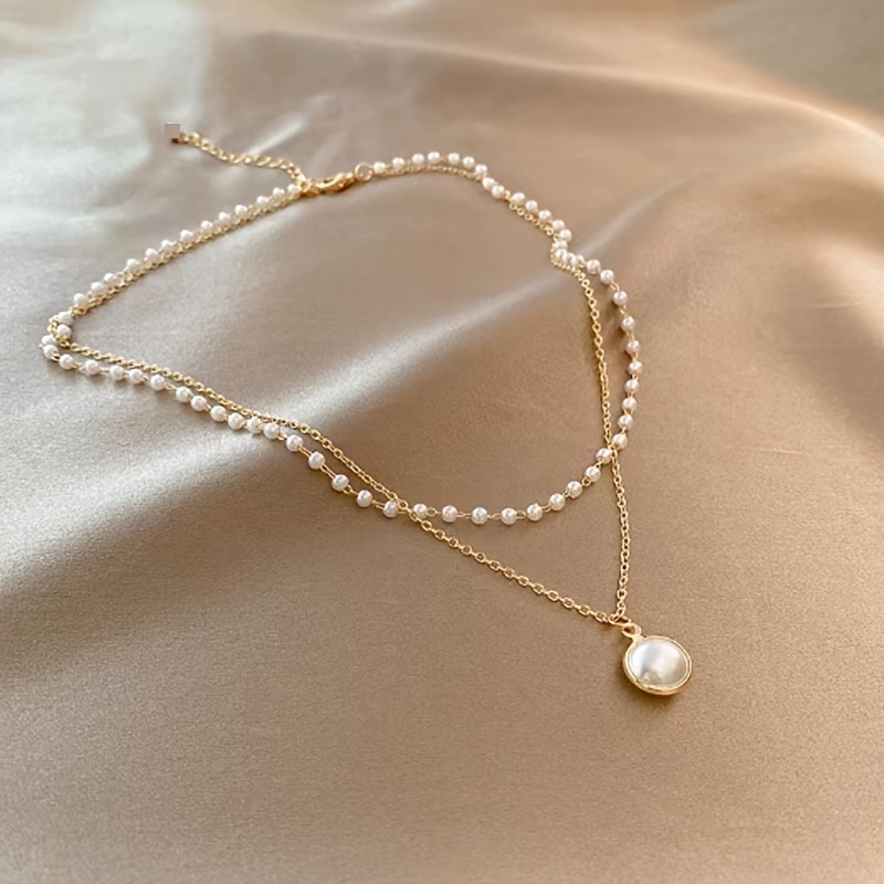 a french retro imitation pearl necklace for women light   high end pearl double layer clavicle chain necklace jewelry for daily holiday parties