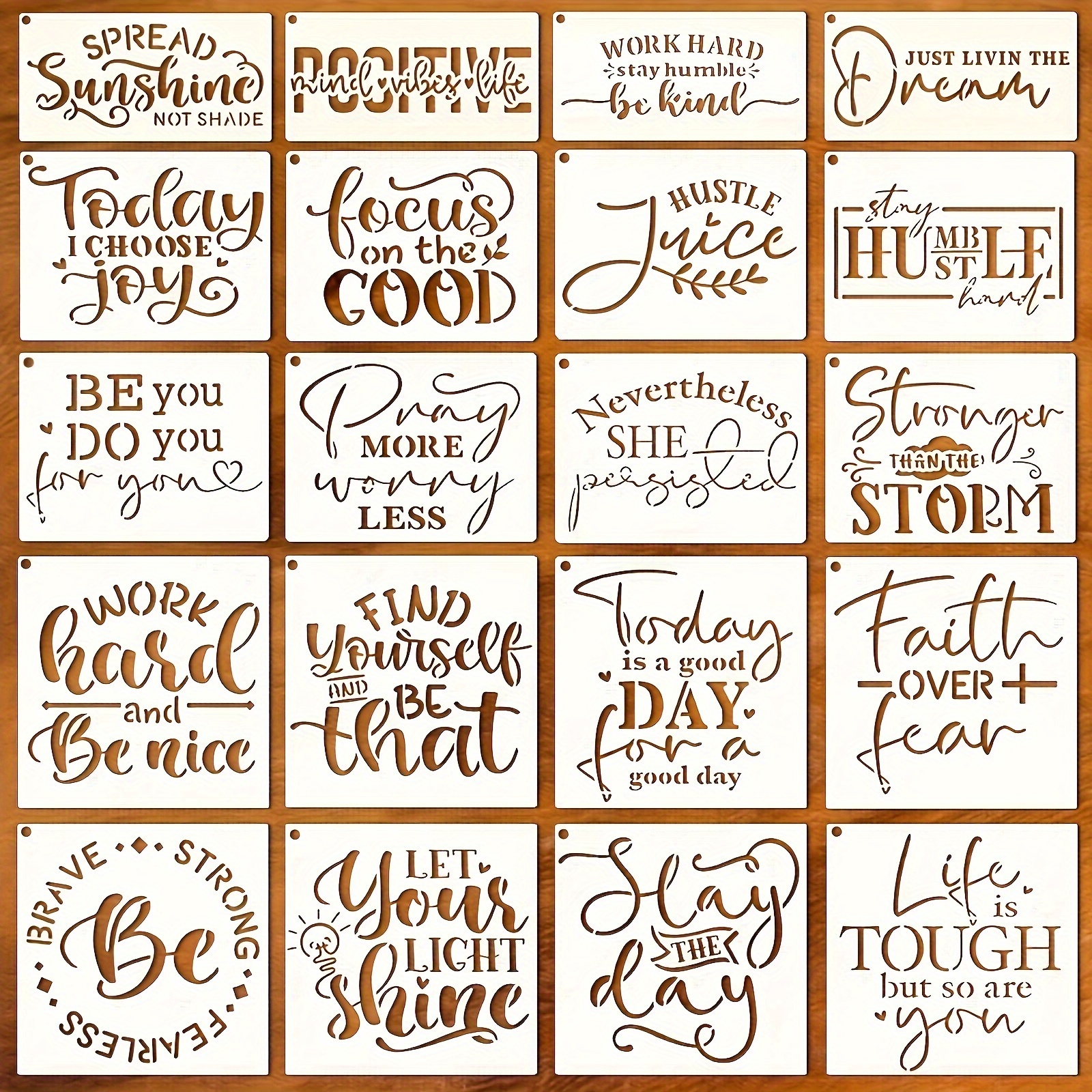 

20pcs Word Stencils For Painting On Wood Sign Canvas Fabric, Reusable Welcome Farmhouse Burning Inspirational Art Craft Paint Stencil For Shirt Family Furniture Wall Card Making (4in)