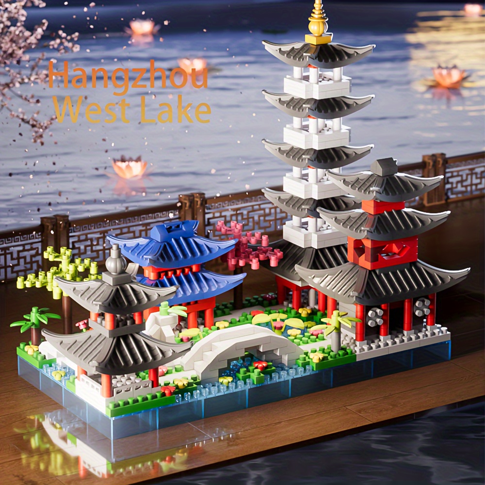 

688pcs Hangzhou West Lake Miniature Building Blocks Set - Diy Educational Toy For Ages 12-14, Enhances Creativity & Motor Skills, Perfect Gift For Holidays & Birthdays, Abs Material