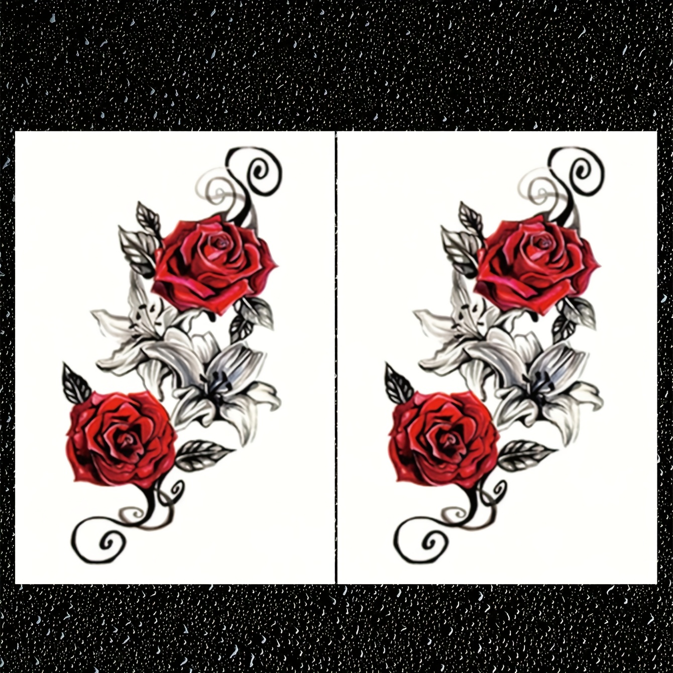 Image of 2pcs Tattoo Temporary Tattoo Stickers Suitable For Women - Waterproof Rose Flower & Stripper Chest/thigh Body, Realistic Rose Tattoo Design For Parties, Themed Events, Decoration