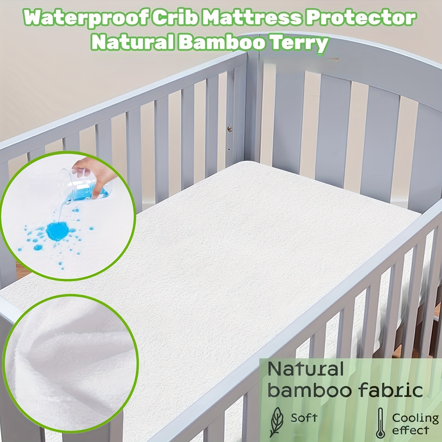 

1pc Bamboo Fiber Towel Cloth Waterproof Baby Bed Mattress Protector, Soft Skin-friendly And Machine Washable