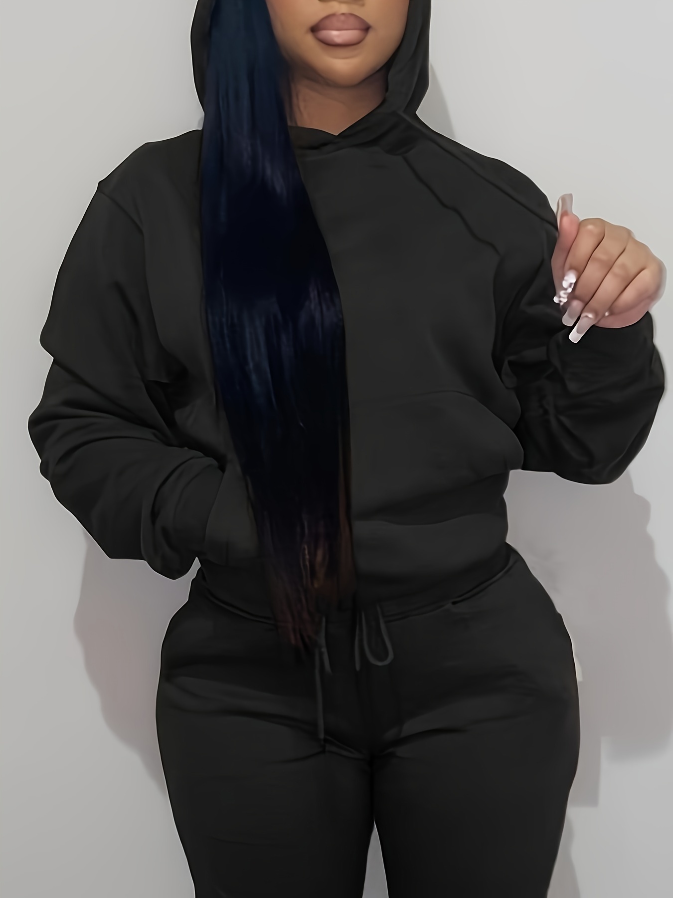 Women'S Solid Color Polyester Hoodie with Kangaroo Pocket, Fall Season Regular Length Pullovers, 100% Polyester Knit Fabric, 190g/m? - Cozy Casual Wear