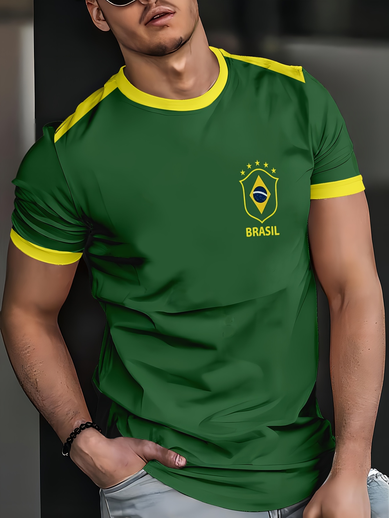 t-shirt de     para homem, casual,  , verão, poliéster, decote  , leve estiramento, tecido de malha,  /m²,  ,   regular, para caminhadas ao ar livre, corrida,   casual, sair detalhes 3